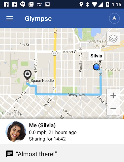 Glympse Share GPS location