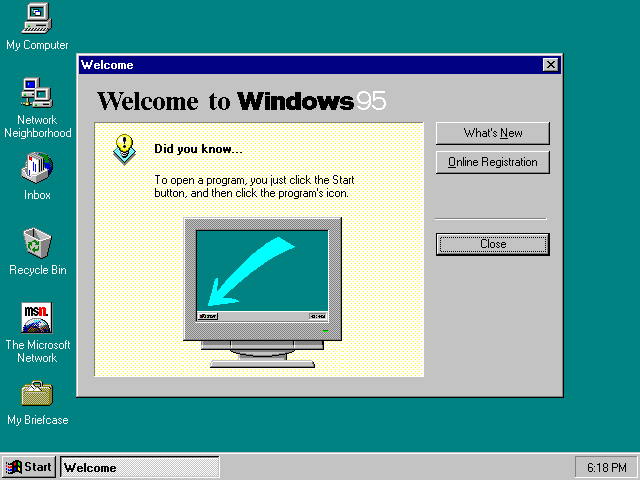 Windows 95 at first run